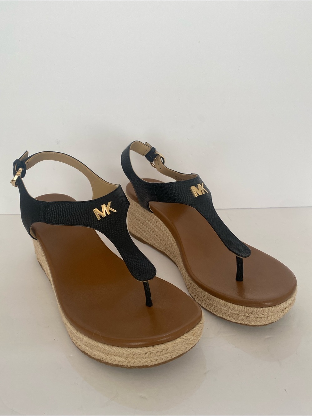 Michael Kors Black Laney Espadrille Wedge Thong Sandals